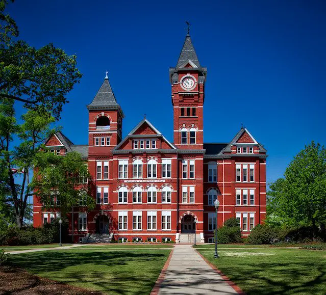 red building with clock tower