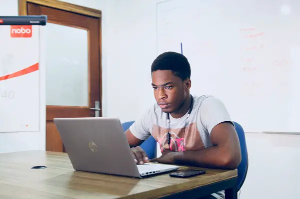 Student working on laptop