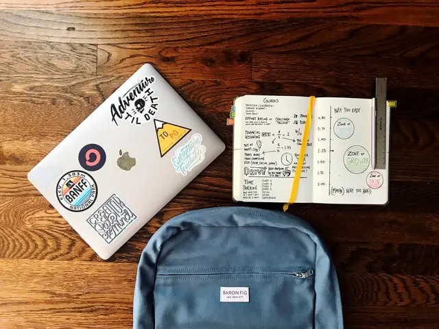 Laptop. Book and Bag