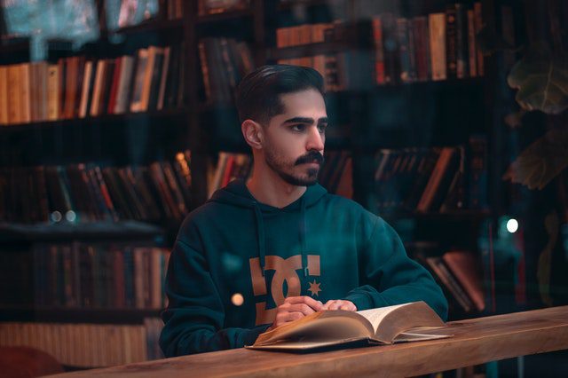 Study in a library reading