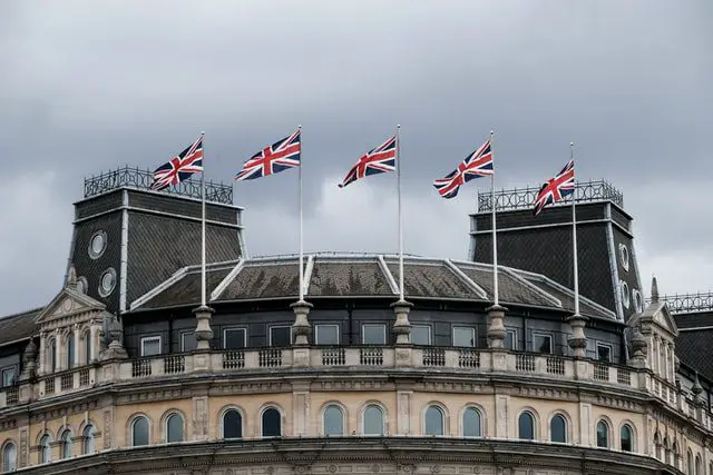 UK Flags On A Building