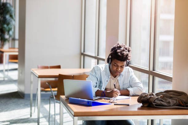 Man Studying in a library