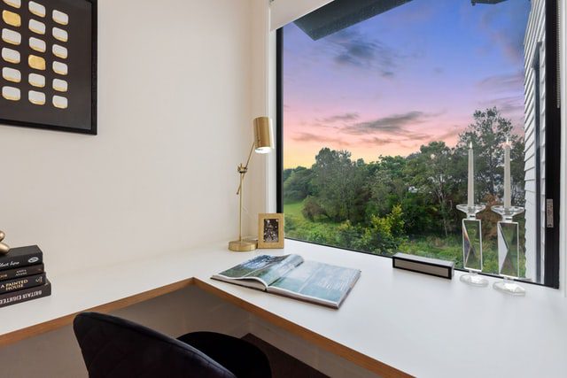 Study nook with views over a park.