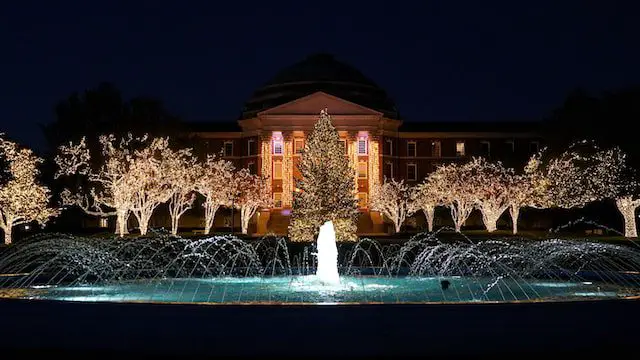 Unsplash - Christmas lights at Southern Methodist University.