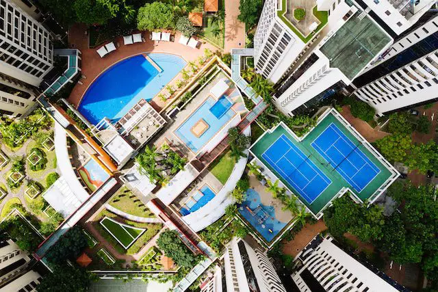 Unsplash - up view with two tennis court