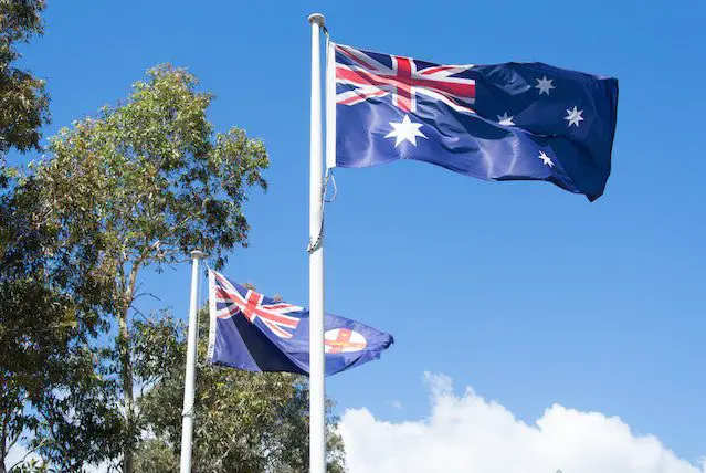 Australia flag with New South Wales (NSW) state flag in the background