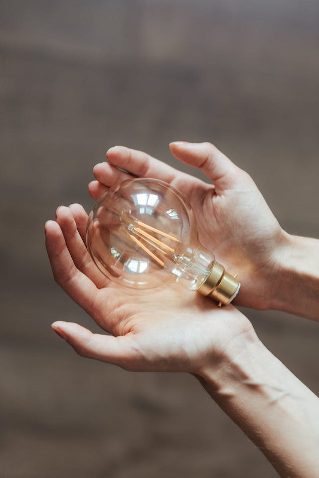 unrecognizable woman demonstrating light bulb in hands