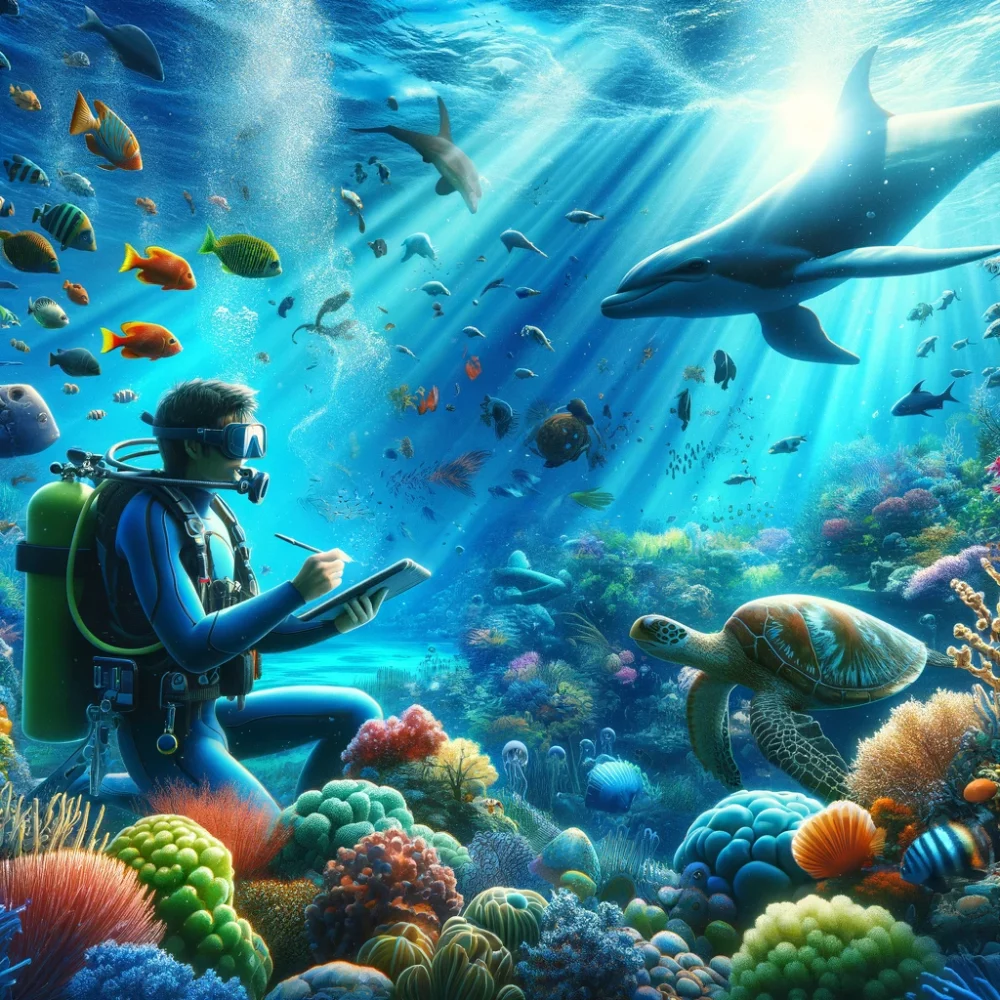 A vibrant underwater scene representative of the field of marine biology
