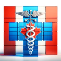Blue Cross symbol, the flag of Canada, and a health symbol