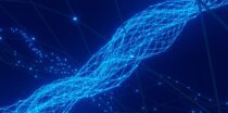 a blue abstract background with lines and dots