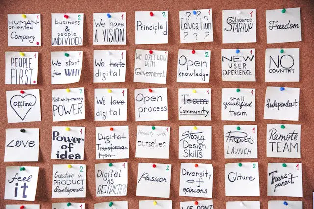 sticky notes on board