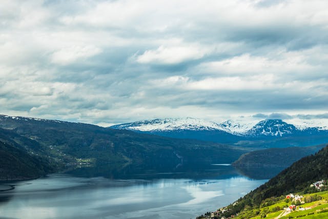 landscape of river near the mountains