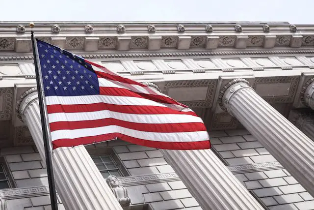 usa flag near municipal building