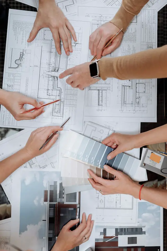 a group of people working