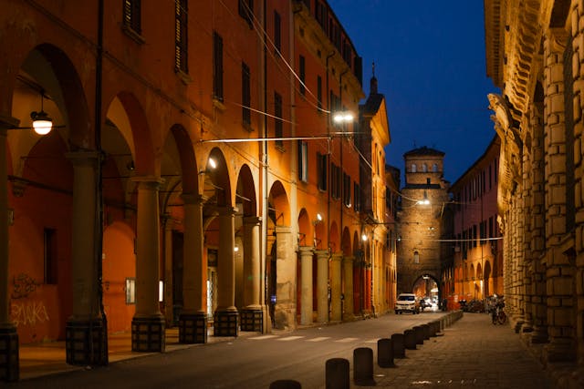 bologna portico at night historic architecture