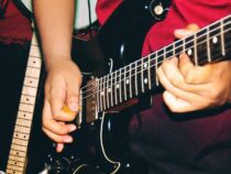 close up of electric guitar in action