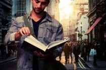 man college student read a book