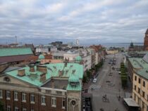 cityscape of helsingborg seaside with rooftops
