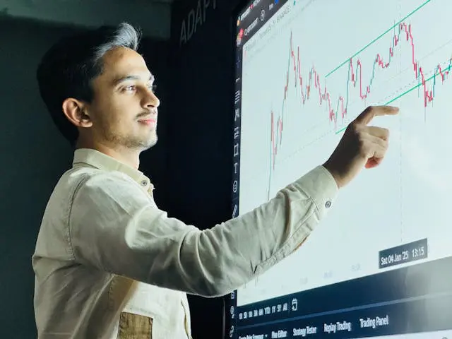 young professional analyzing stock market data