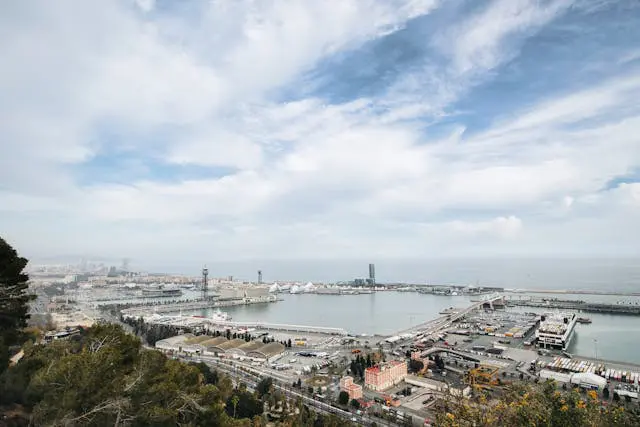 aerial view of barcelona port on a clear day