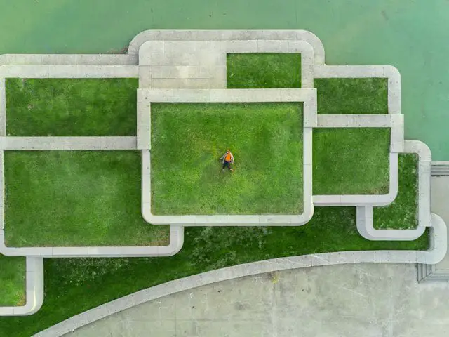 birds eyeview photo of person lying on green grass