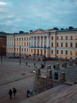 helsinki university building at dusk