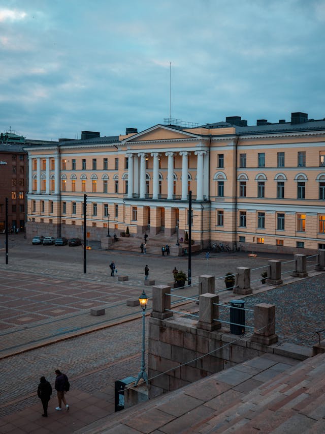 helsinki university building at dusk
