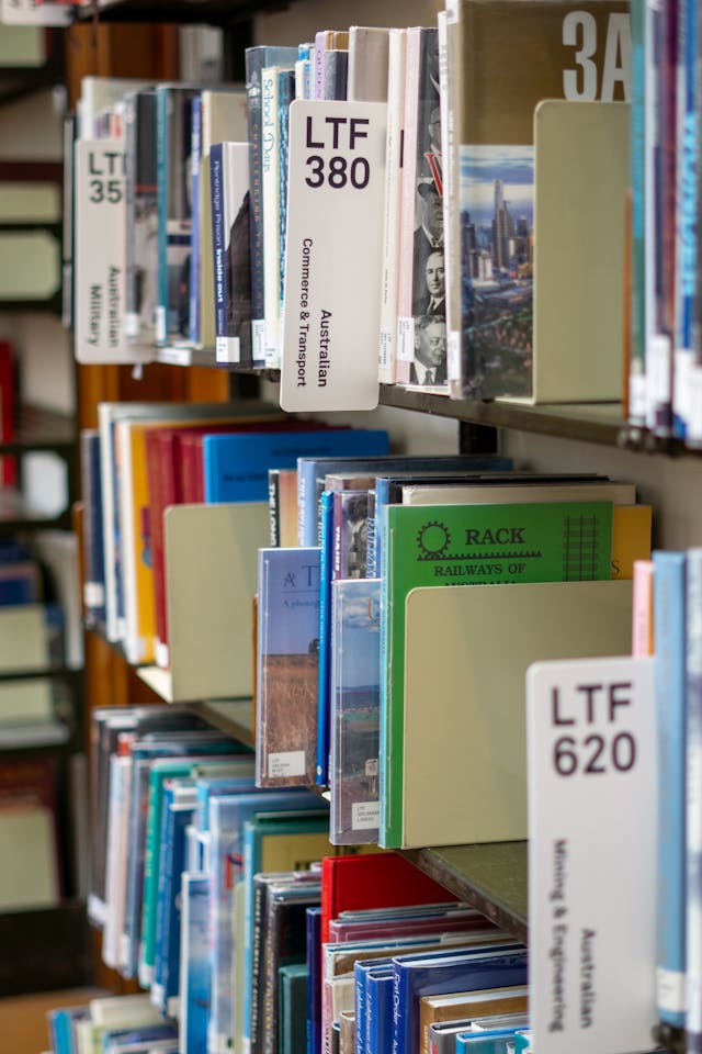 library bookshelf in melbourne with diverse titles