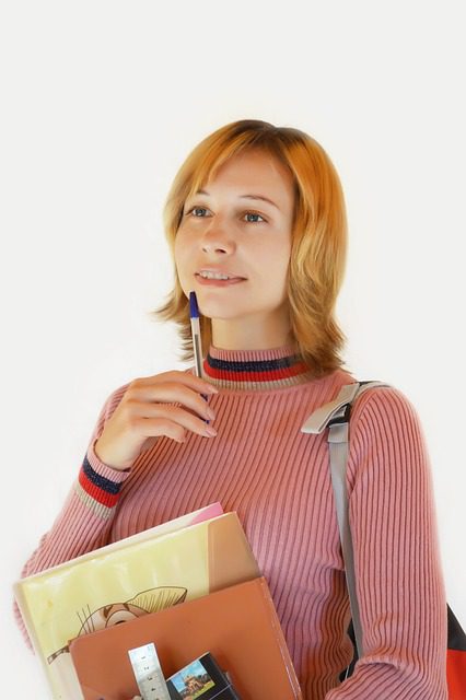 student girl books pen backpack