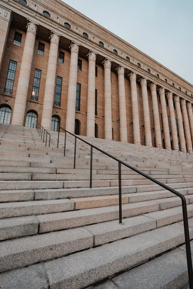 the parliament house with concrete stairs