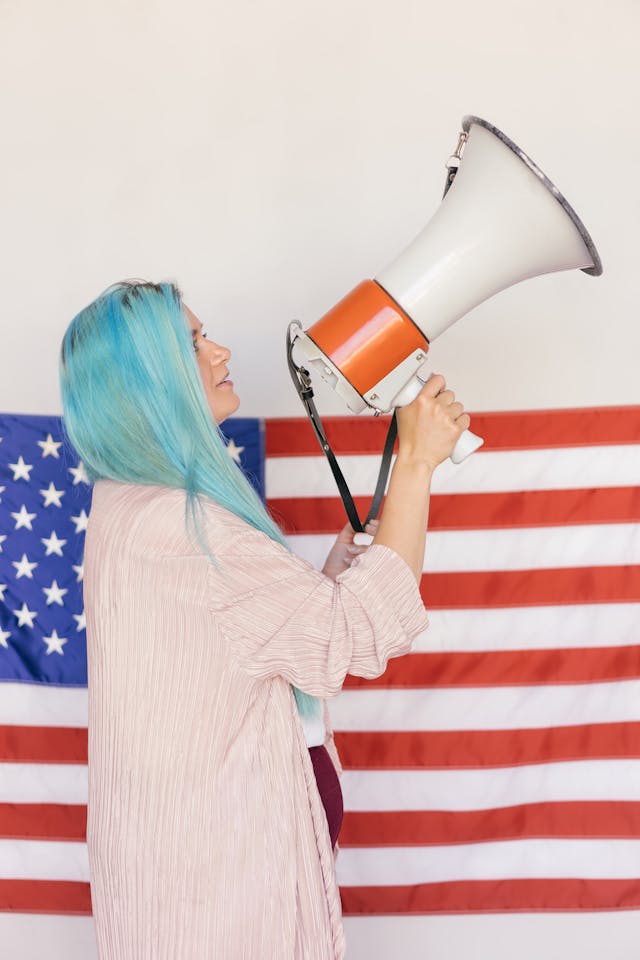 woman using megaphone
