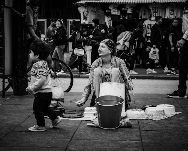 street performer on sidewalk