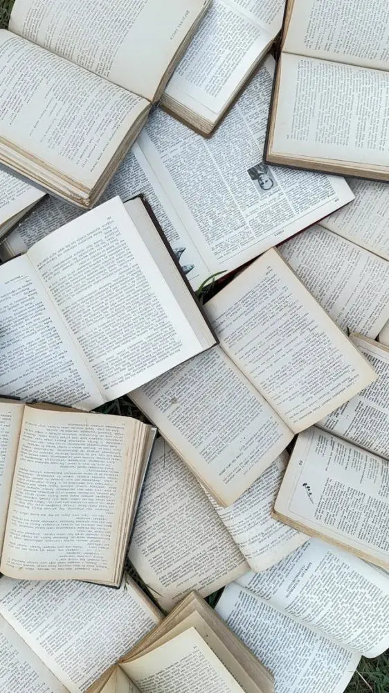 flat lay of vintage open books for study
