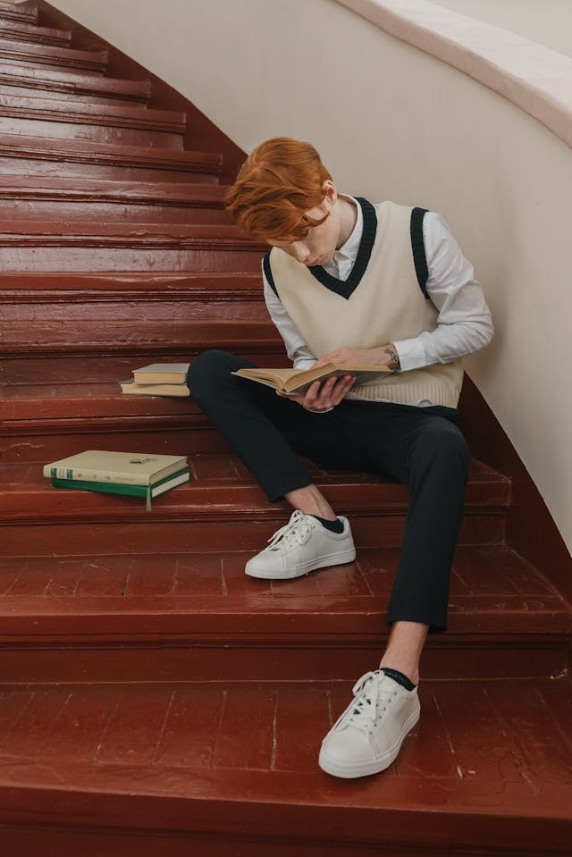 man sitting on steps